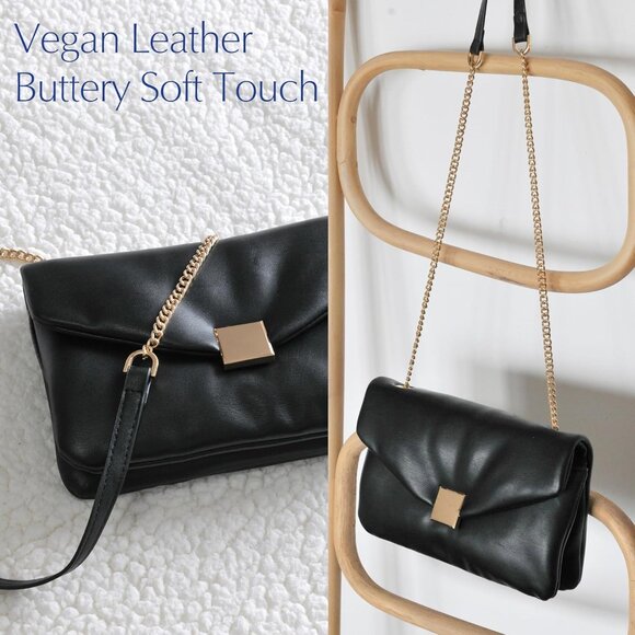 Vegan Leather Chain Shoulder Puffer Envelope Clutch for Women - Picture 3 of 7